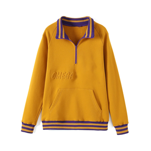 Sweat-shirt sport à col rond en chenille pour femme, fermeture éclair sur le devant, lavage à l'acide, imprimé 3D, bande dorée, ourlet côtelé - Product Image 1