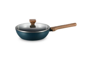 Bộ nồi chảo chống dính nhôm màu xanh dương hiện đại, có thể tùy chỉnh, kiểu dáng mới với tay cầm bằng silicon vân gỗ, vật dụng cần thiết cho nhà bếp - Product Image 2