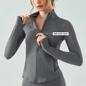 Breathable Sport Wear Front Logo Women's Full Sleeve Zip-up Yoga <b>Jacket</b> Solid Contrast Stitch Design Women's Fitness <b>Jackets</b> - Product Image 2