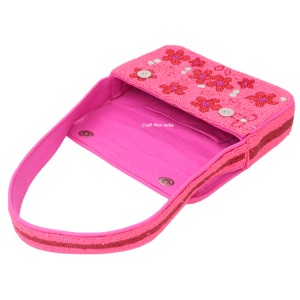 <b>Unique</b> Fashion Spring Beaded Embroidery <b>Handbag</b> with Seed Beads Chains Bow Crystal-Handmade Embellished - Product Image 6