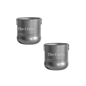 Macetas de Calidad Premium, Juego de 2 Macetas de Aluminio Color Plata con Asas para Interiores y Exteriores - Product Image 1