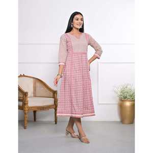 Vestido de Algodón Rosa Estampado, Elegante y Formal para Fiesta, Tallas XS-5XL, Uso Diario Informal, Suministro ODM, Transpirable, Cintura Natural, Largo hasta el Suelo - Product Image 4