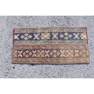 Tapis traditionnel en laine patchwork bleu-marron 1.5x3ft Vintage tapis de salon turc avec support en latex taille 9x12" - Product Image 4