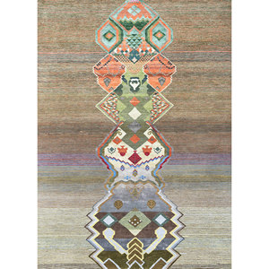 Tapis Manchaha 9x12 noué à la main en laine et soie de bambou, gris et noir, motif géométrique, pour salon, couloir, forme rectangulaire - Les-1223 - Product Image 1