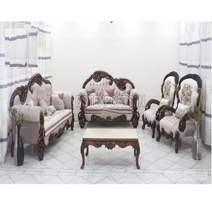 ชุดโซฟาไม้สัก8-Seater รุ่นคลาสสิคและดั้งเดิม,ชุดโซฟาไม้สัก8-Seater ชุดสีน้ำตาลแกะสลักด้วยมือโบราณ - Product Image 1