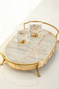 Vente en gros de blocs à découper décoratifs de luxe en laiton personnalisés pour le couvercle et les boîtes de conserve Blocs à découper de luxe en marbre et or Design créatif - Product Image 3