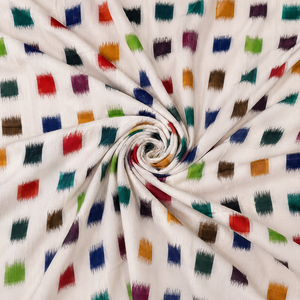 Handwoven Double Ikat <b>Fabric</b> Yardage White Base Multicolor Geometric Pattern Textile for Apparel and Home Decor - Product Image 1