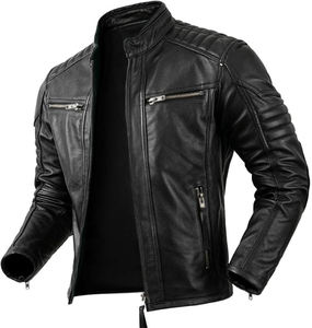 Veste en cuir pour homme de grande taille, logo brodé personnalisé, couleur, fermeture éclair intégrale, veste en cuir d'hiver pour homme - Product Image 5