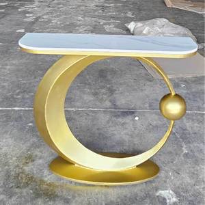 Moon 02 Contemporary Console <b>Table</b> <b>Mirrored</b> Stone Top Iron Frame Convertible for Villa Living Room Hotel Bedroom-Model CST056 - Product Image 4