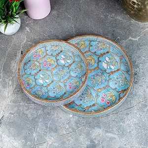 Juego de bandejas circulares de madera para servir Sushi y desayuno Artesanía de resina Vajilla Decoración Juegos de bandejas para servir Juego redondo de bandejas - Product Image 1