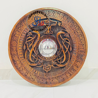 Battle Ready-escudo vikingo Medieval con adornos nórdicos tallados, escudo redondo de diseñador, disfraz de color marrón