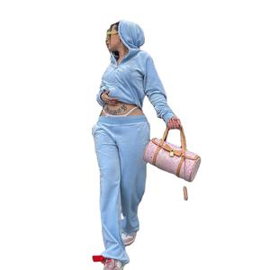 Femmes grande taille 2 pièces décontracté velours survêtement couleur unie Jogging survêtement sweat broderie bouton automne sport - Product Image 1