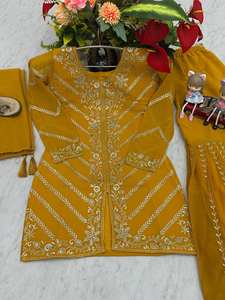Salwar Kameez pakistanais moutarde jaune, kameez long de mariage pakistanais avec pantalon Palazzo, robe de fiançailles Nikkah Mehndi - Product Image 5