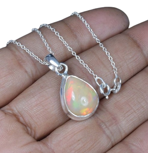 อินเดียคุณภาพดีที่สุดเอธิโอเปียโอปอล 925 เงินสเตอร์ลิงจี้โซ่อัญมณีเดือนตุลาคม Birthstone หินธรรมชาติของขวัญวันเกิด - Product Image 1
