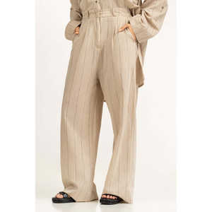 Pantalon large coupe droite pour femme WM-COD-SS25-327B en toile respirante, taille haute, formel, manches longues, couleur délavée 75% - Product Image 4