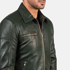 Chaqueta de Cuero Genuino para Hombre con Cuello Alto y Logotipo Frontal, Diseño Casual de Invierno Transpirable de Alta Calidad - Product Image 5