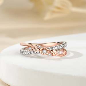 Jeulia Rose Gold Two-Tone <b>Cross</b> Flower <b>Ring</b>-Sterling <b>Silver</b> Statement Jewelry - Product Image 5