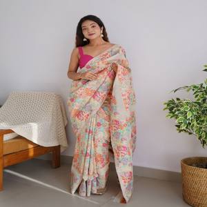 VASTRA COTTAGE Premium Kashmiri Weaving Saree with Multicolor <b>Thread</b> Work and Pure Zari Weaving Elegant Traditional Saree - Product Image 1