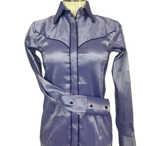 Hecho a mano Cowgirl Western Show Shirt Ladies Rust Retro Top en tela de tafetán elástico - Product Image 1