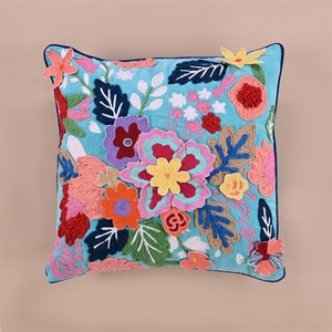 Floral Embroidered Handmade New Design Cushion Cover Made in India Products At Best Wholesale Price 50x50 Cm For Living Room - Product Image 4