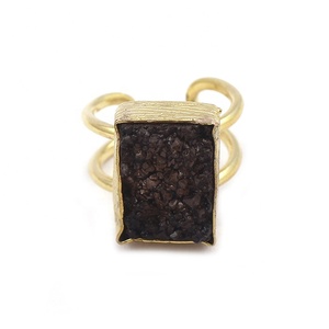 Élégant bleu sucre Druzy pierres précieuses plaqué or réglable forme Rectangle bague faite à la main Agate Druzy pierres précieuses bijoux - Product Image 3