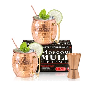 Mix Hammered Design Moscow Mule Copper <b>Mugs</b> of Pair With Free Jigger & Straw for Home Hotel Restaurant Bar Use Drink Ware - Product Image 4