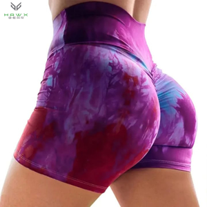 Venta al por mayor 100% algodón mujeres gimnasio pantalones cortos de cintura alta botín entrenamiento Yoga desgaste técnicas de teñido liso - Product Image 6