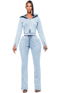 Conjunto de 2 Piezas de Chándal para Mujer con Sudadera Corta con Cremallera y Lavado Ácido de Alta Calidad - Product Image 4