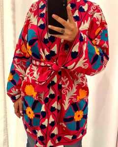 Veste en coton brodée Suzani pour femmes, longues vestes avec des caractéristiques de vêtements d'hiver pour le printemps, taille unique, robe d'été, cadeau - Product Image 2