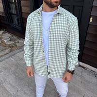 Sobrecamisa Casual para Hombre, Estilo Shacket, Satén, Doble Botonadura, Manga Larga, Estilo Urbano, Prenda Exterior de Moda, con Bolsillos, Ligera, a Cuadros