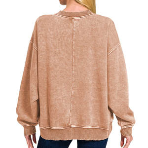 Logo personnalisé de haute qualité 100% coton femmes Vintage lavé à l'acide manches longues pull respirant sweat - Product Image 2