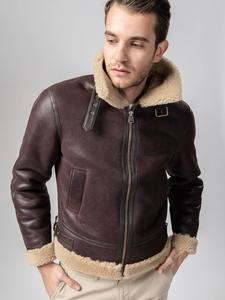 Chaqueta de Cuero para Hombre, Estilo Casual, con Forro de Piel Sherpa, Tipo Bomber B3, Aviador, Cálida, con Relleno, Estilo Biker, Venta al Por Mayor - Product Image 6