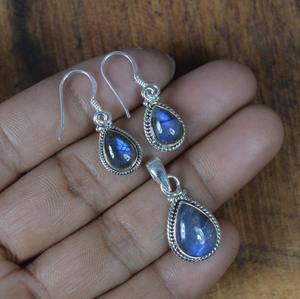 925 argent Sterling Labradorite pierres précieuses boucles d'oreilles pendentif ensemble bijoux à la main en argent Boho Style bijoux pour femmes cadeau de mariage - Product Image 2