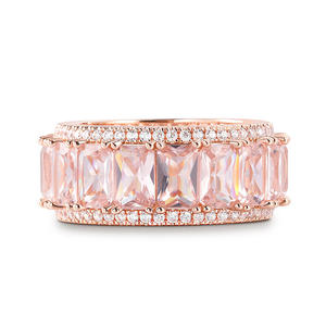 Jeulia <b>Emerald</b> Cut Synthetic Morganite Sterling <b>Silver</b> Women's Band <b>Ring</b> - Product Image 1