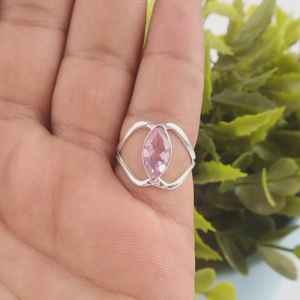 Handmade Marquise Morganite Ring 925 Sterling <b>Silver</b> Promise Ring Elegant Jewelry Gift For Women - Product Image 6