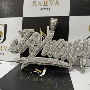 SARVA JEWELS Custom Name Round Cut VVS Moissanite Jewelry <b>Pendant</b> 925 Sterling Silver Hip Hop Style <b>Men</b> Moissanite <b>Necklaces</b> - Product Image 4