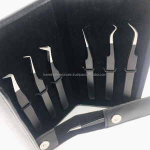 Pinces à cils en acier inoxydable noir pour extensions de cils, poignée diamant, pointe lisse à 90 degrés, antistatique avec pochette noire - Product Image 3