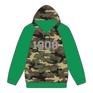 1908 Camo Body Green Raglan Sleeves Pullover Sudadera con capucha Mezcla de algodón Hermandad de mujeres griega Ropa personalizada Divine Nine HBCU Ropa griega - Product Image 2