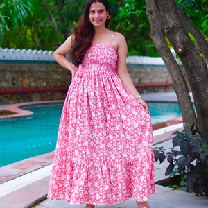 Otoño Vintage Empire Maxi Dress con estampado floral sin mangas y cuello cuadrado con detalle de pompón diseño hasta el suelo - Product Image 1