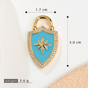 Pendentif bouclier en émail en laiton avec motif étoile et ange, breloque amulette protectrice pour la fabrication de bijoux en gros - Product Image 2