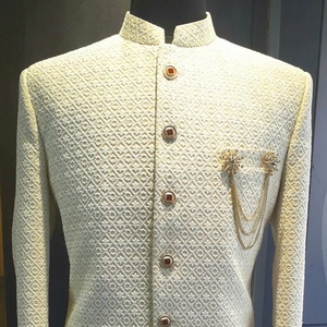 LATEST--STYLISH & ELEGANT FABRIC EMBROIDERY on WHITE SHERWANI & ALSO MATCHING SHOE WITH DRESS for PARTY-WEAR/WEDDING @ 2023 - Product Image 1
