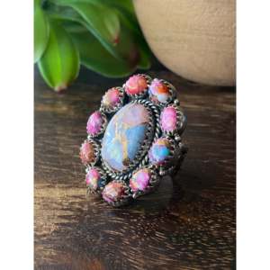 Southwest Handmade Turquoise Multi Stone <b>Sterling</b> <b>Silver</b> <b>Adjustable</b> Cluster <b>Ring</b> - Product Image 4