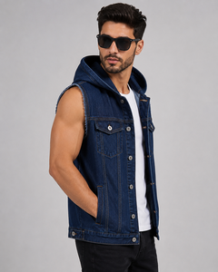 Saleh Enterprises Unisex Washed <b>Sleeveless</b> Hooded Jean <b>Jacket</b> Cotton <b>Denim</b> Vest Streetwear Fashion Vintage Winter Custom Private - Product Image 1