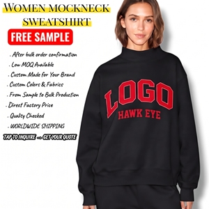 Custom Logo <b>Women's</b> Soft Cotton Mock Neck Streetwear Embroidered Jumper Fleece Oversized <b>Pullover</b> <b>Women</b> Mockneck Sweatshirt - Product Image 1