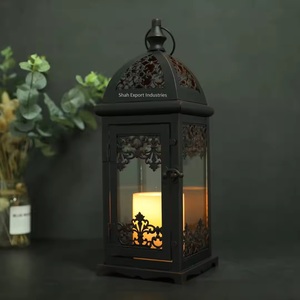 New Decorative Matte Black Metal And Glass Candle <b>Lantern</b> Moroccan Style for Home and Christmas Decor <b>Lanterns</b> - Product Image 6