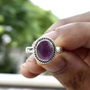 Anillo Vintage de Plata de Ley 925 con piedras preciosas lisas con forma ovalada de amatista azul Naturel para mujer, pedido a granel, precio al por mayor - Product Image 2