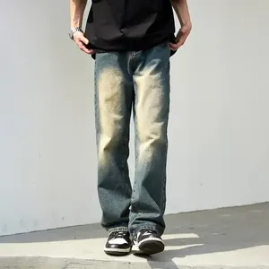 Pantalon en denim délavé à l'acide vintage unisexe Baggy Straight Fit with Multi-Pocket Hip Hop Style Custom Logo Léger Printemps Confort - Product Image 2