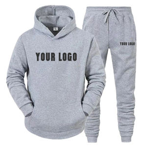 Sweat-shirt à capuche et pantalon de survêtement unisexe en coton épais 100% avec poches brodées en tissu polaire avec logo personnalisé - Product Image 1