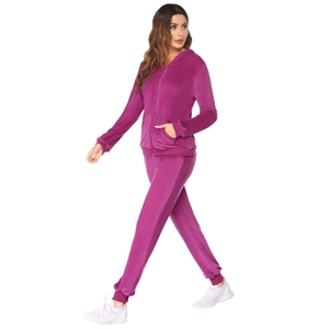Chándal de lana para mujer, Top corto con cremallera, conjunto de sudaderas con capucha, chándal de marca personalizada para mujer - Product Image 2