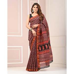 Digital Printed Chanderi Saree with Blouse Traditional Indian <b>Shawl</b> - Product Image 1